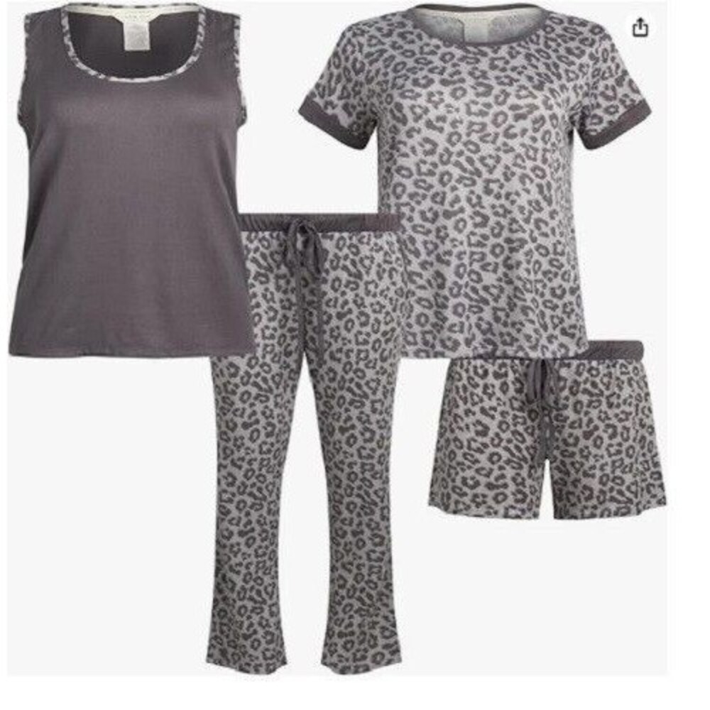 Lucky Brand Ladies' 4-Piece Pajama Set Leopard (Gray) Medium NWT